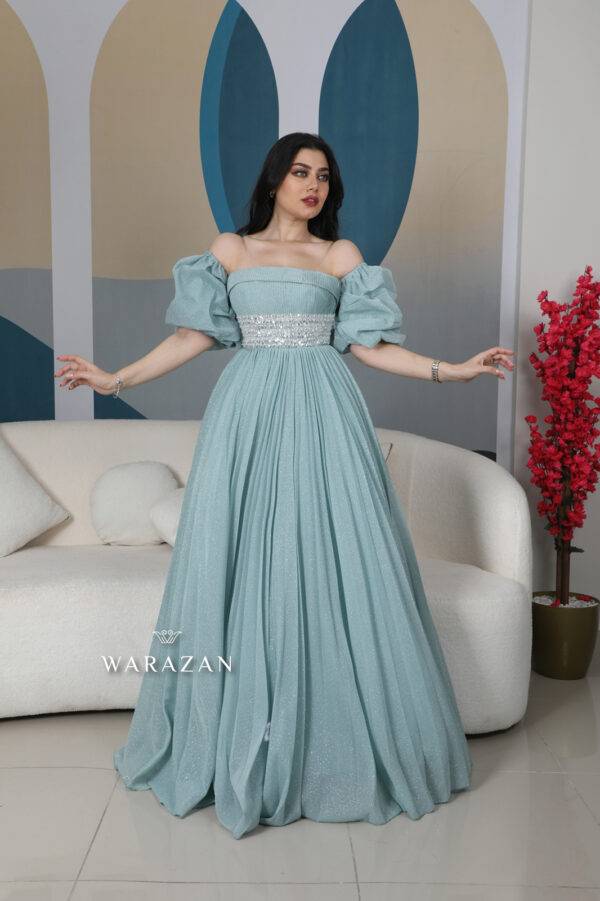 فستان سهرة بيليسيه سترس وأكمام بوف