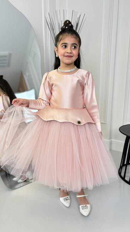 فستان سهره بناتي تفته مع تل منفوش 