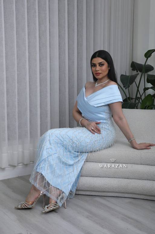 فستان تفتة سهره مع كلفة هدب