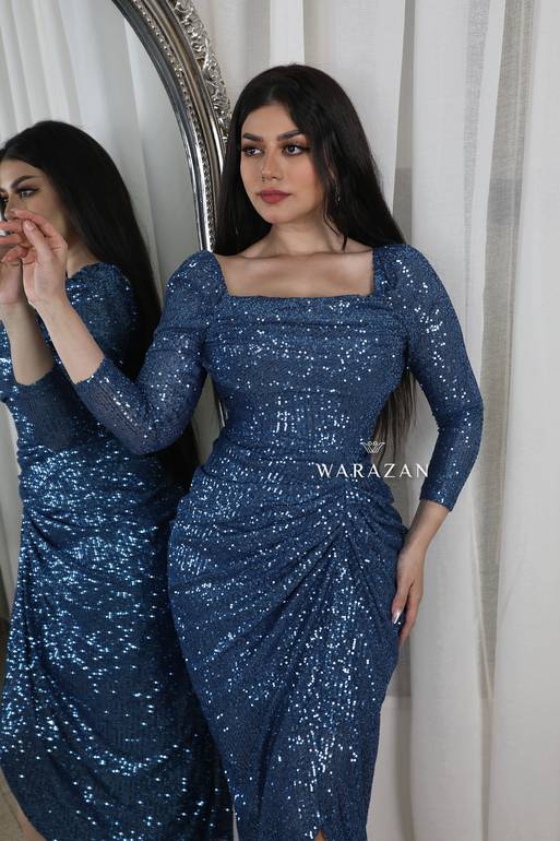 فستان سهرة ناعم وطويل ماسك بلمعة 
