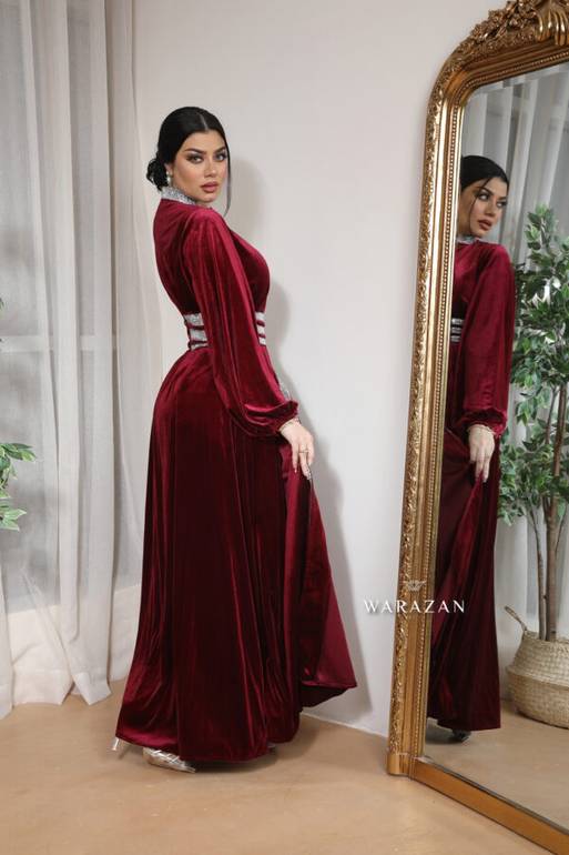 فستان مغربي مخمل سترس كامل للمناسبات