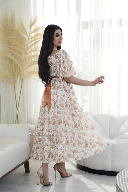 فستان مورد ميدي ب ربطة
