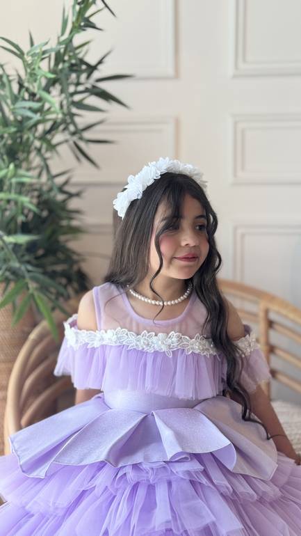 فستان سهره بناتي تفته مع تل منفوش