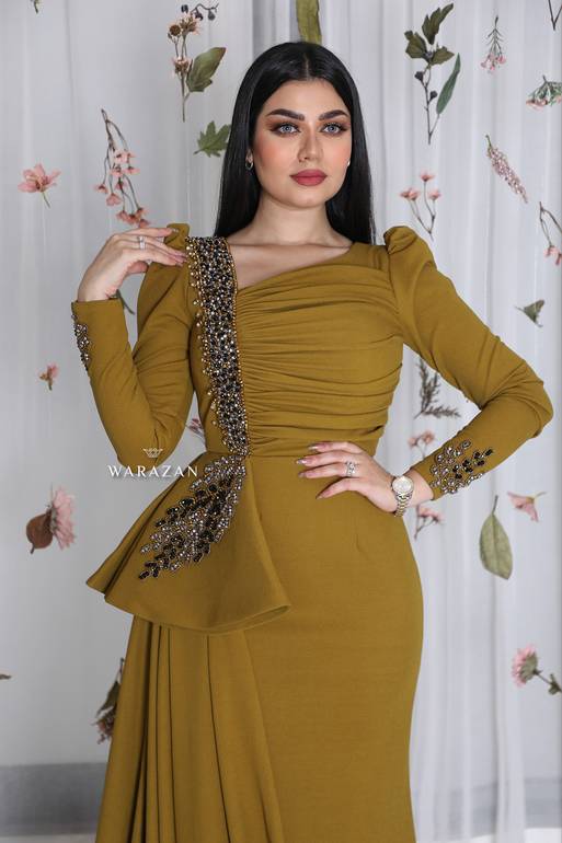 فستان سهرة طويل ماسك و ساتر بتطريز 