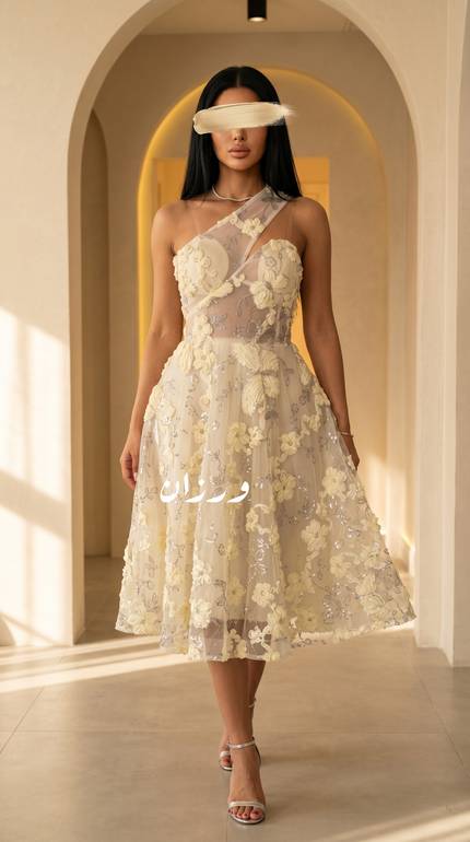 فستان سهرة أوف وايت بتفاصيل ورود بارزة