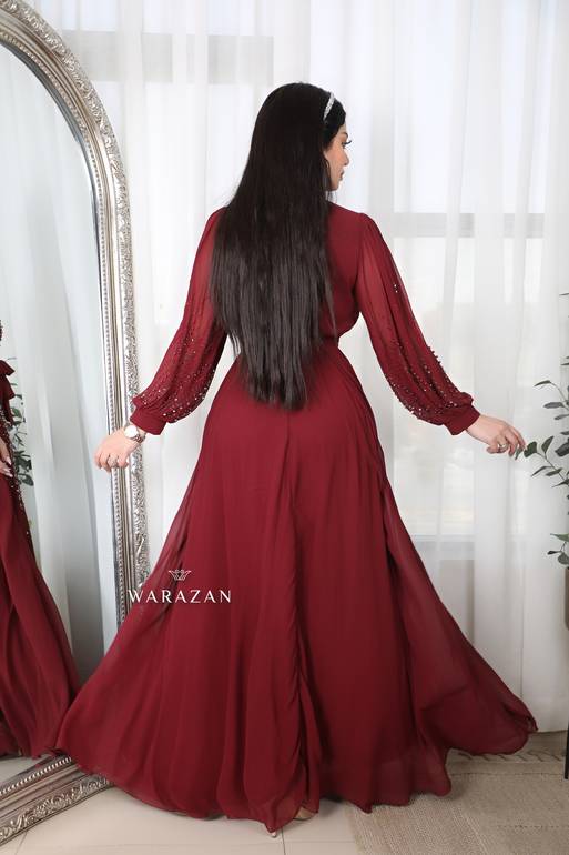 فستان سهرة ناعم بحزام ربطة من الخصر