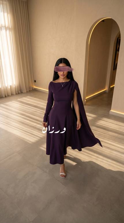 فستان سهرة ناعم  بكيب انسيابي يغطي الأكتاف