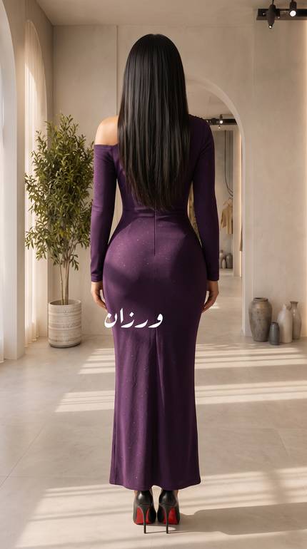 فستان ناعم بنفسجي ميدي بدرابيه ملتف