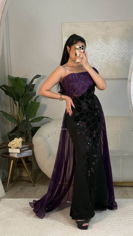 فستان سهرة بتدخيل ورود و كسرات 