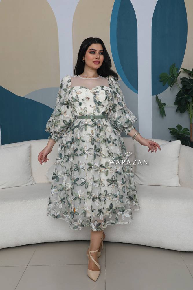 فستان مشجر ميدي مع لمعة للعيد 