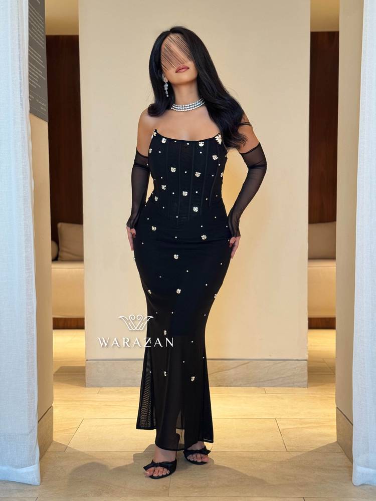 فستان سهره ماسك بكرستال و اكمام 