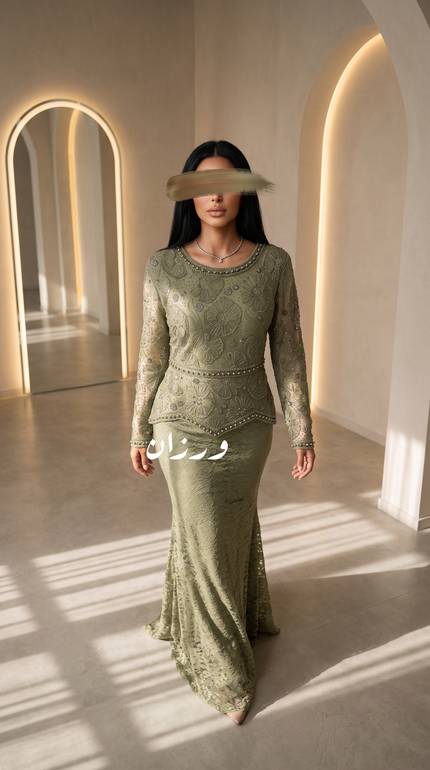 فستان سهرة دانتيل بقصة خصر أنيقة