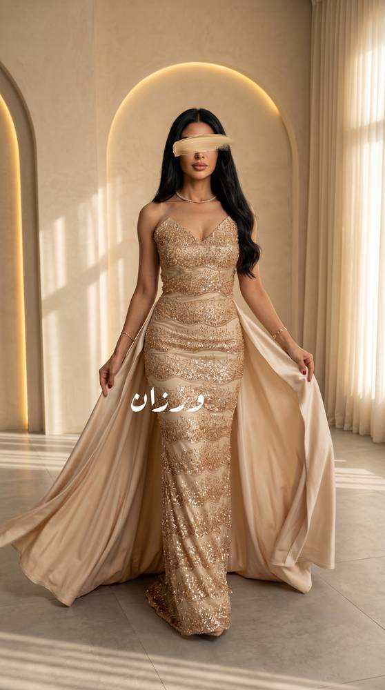 فستان سهرة ذهبي  مع كاب أنيق للمناسبات