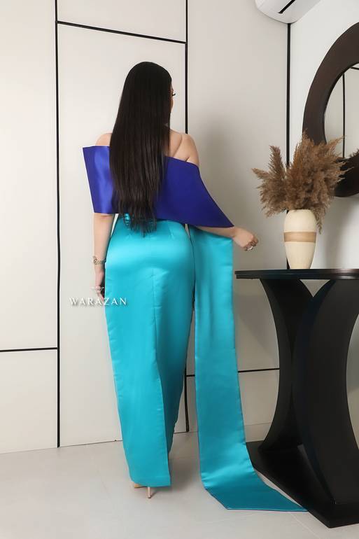 فستان سهرة طويل ماسك بلونين وتطريز هدف
