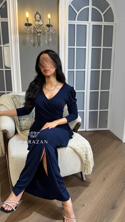 فستان سهرة ناعم ماسك أنيق أكمام طويلة 