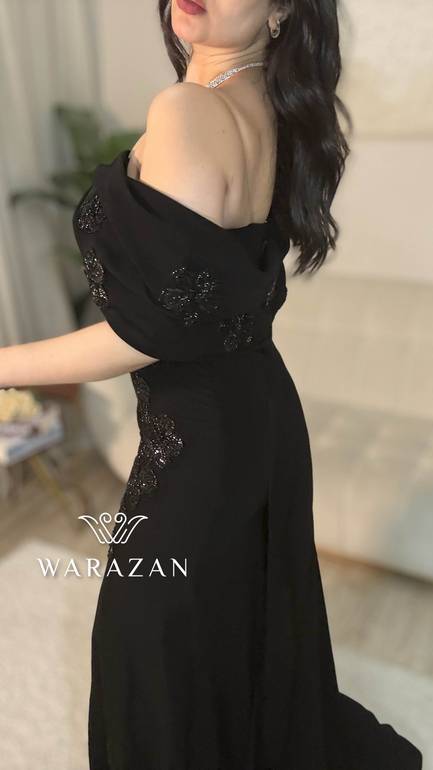 فستان سهره بتطريز كرستال اسود 