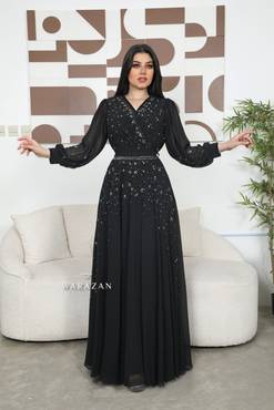 فستان سهرة ساتر بتطريز راقي