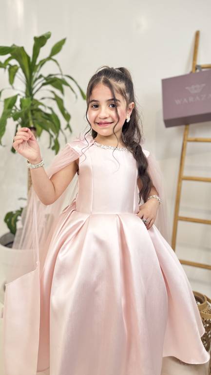فستان سهرة بناتي بأكمام تل 