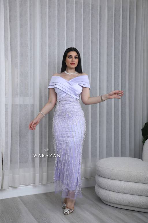 فستان تفتة سهره مع كلفة هدب