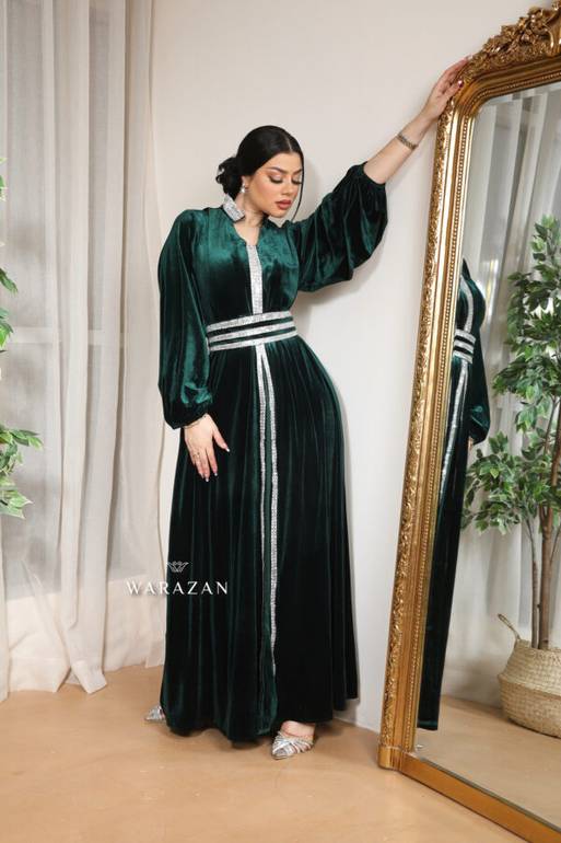 فستان مغربي مخمل سترس كامل للمناسبات