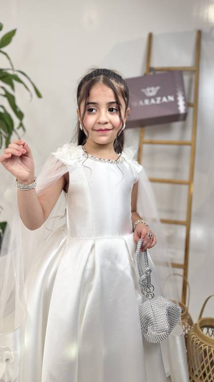 فستان سهرة بناتي بأكمام تل 