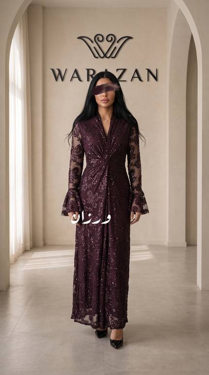 فستان سهرة فاخر مزين بالدانتيل الناعم
