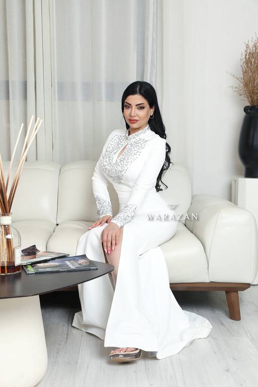 فستان سهرة ناعم ملكي بكرستال بـ 3 ألوان
