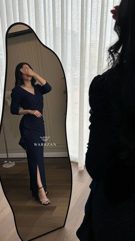 فستان سهرة ناعم ماسك أنيق أكمام طويلة 