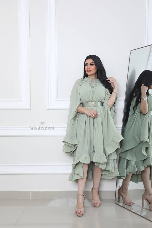 فستان ناعم مشجر شيفون راقي ستايل مختلف مع حزام 