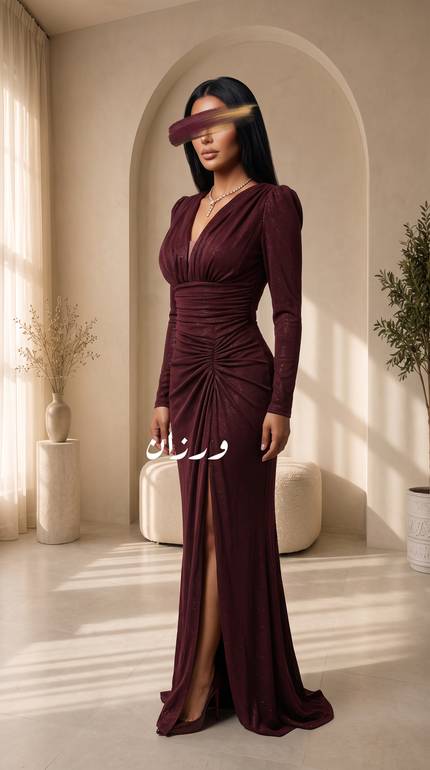  فستان سهرة بكسرات بتصميم درابيه فاخر