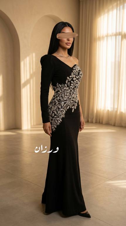 فستان سهرة راقي بكم واحد وتطريز فخم 