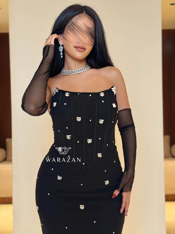 فستان سهره ماسك بكرستال و اكمام 