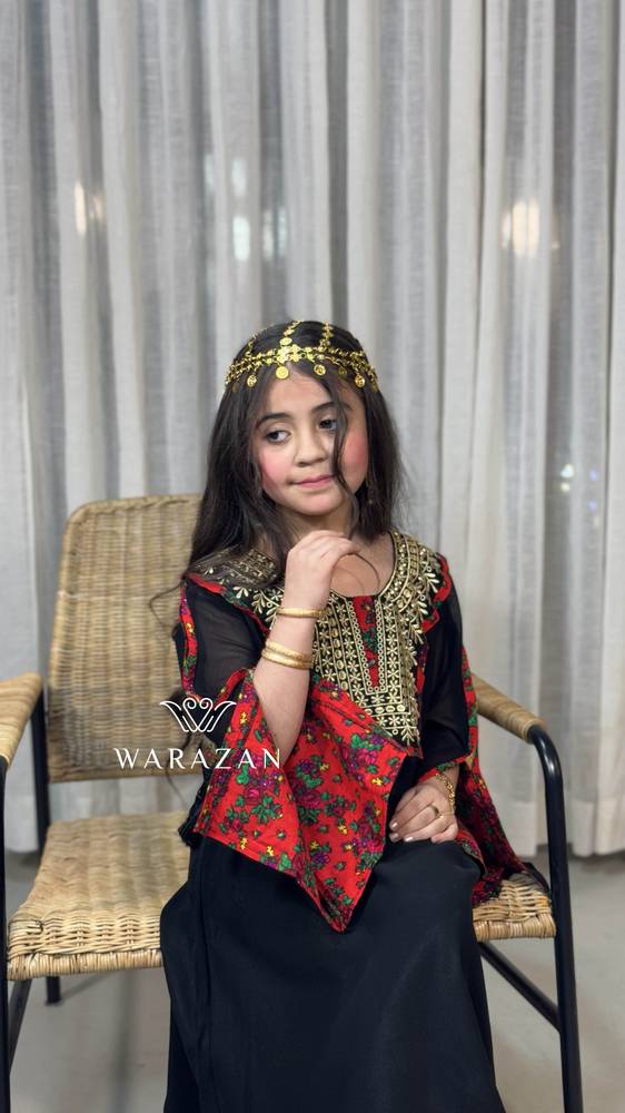 فستان بناتي رمضاني بلون الاسود وتطريز ذهبي