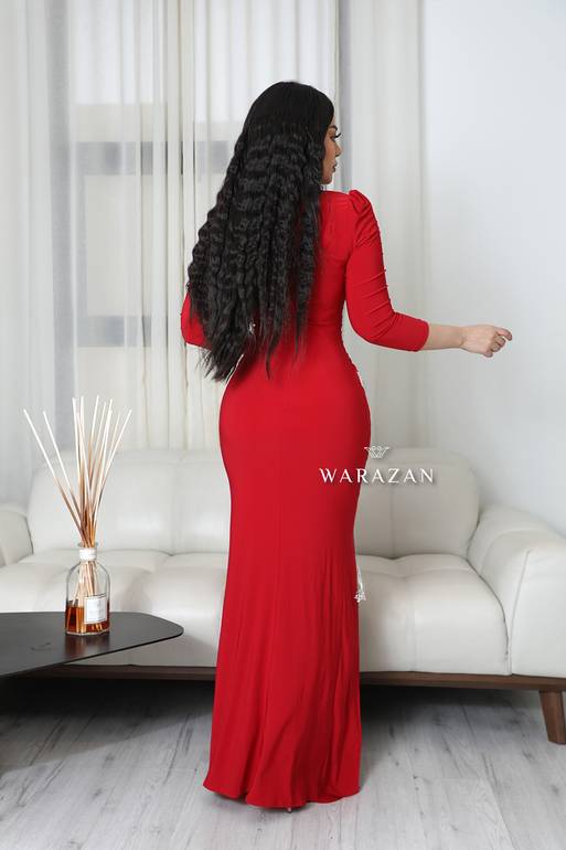 فستان سهرة انيق بستايل كم طويل