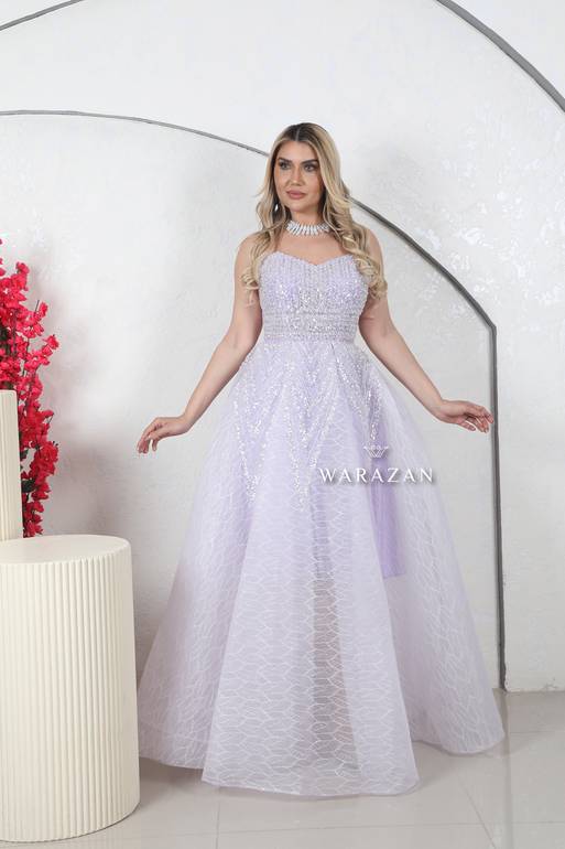 فستان سهرة طويل موف راقي بتطريز 