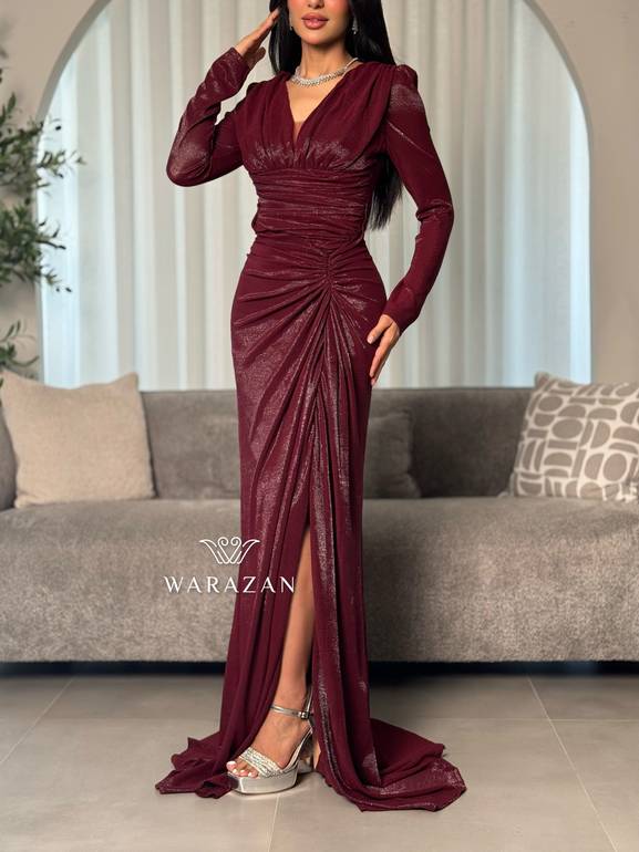  فستان سهرة بكسرات بتصميم درابيه فاخر