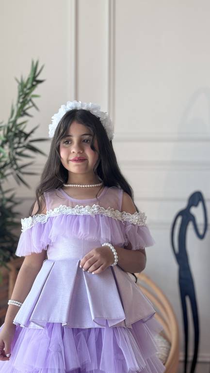 فستان سهره بناتي تفته مع تل منفوش
