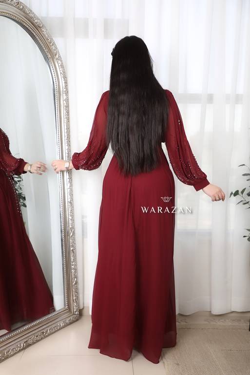 فستان سهرة ناعم بحزام ربطة من الخصر