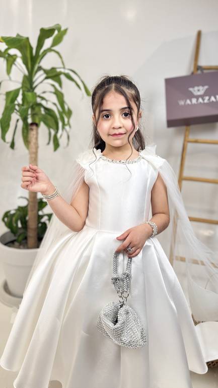 فستان سهرة بناتي بأكمام تل 