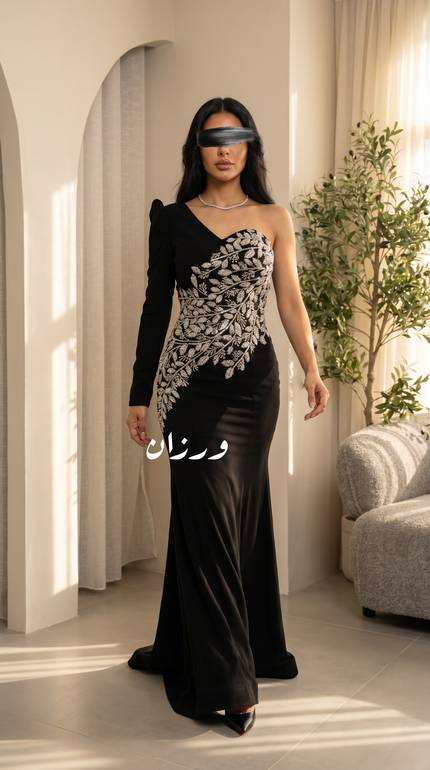 فستان سهرة راقي بكم واحد وتطريز فخم 