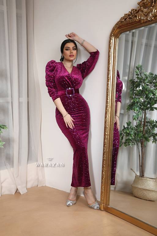 فستان مخمل لمعة ماسك بـ كم حيران