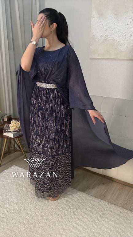 فستان سهرة انيق بحزام من الخصر