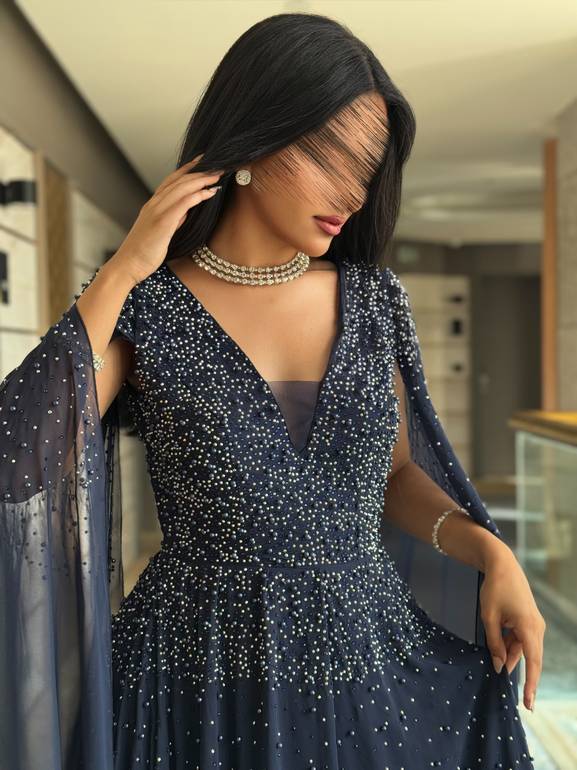 فستان سهرة شيفون باكمام طويله