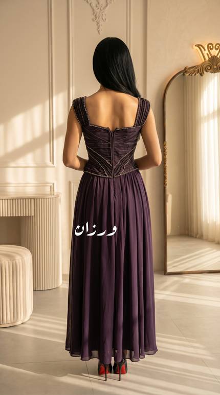 فستان شيفون ملكي بشك يدوي كلاسيكي