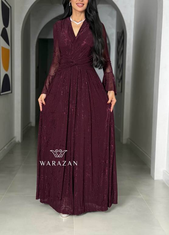 فستان سهرة بلمعة و بقصة من الخصر