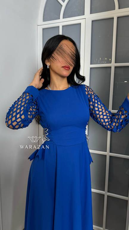 فستان ناعم أكمام شبك وحبال لمعه 