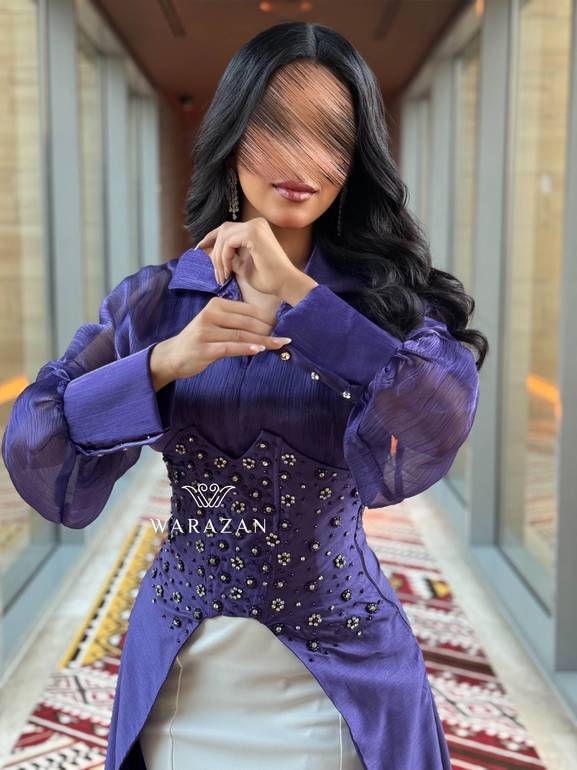 فستان ملكي بكرستال و اكمام شفافه وبستايل انيق 