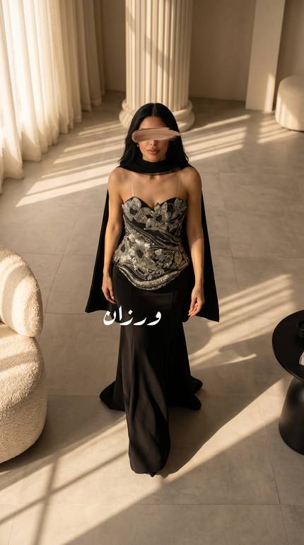فستان سهرة توب بكلفة راقية و شال 