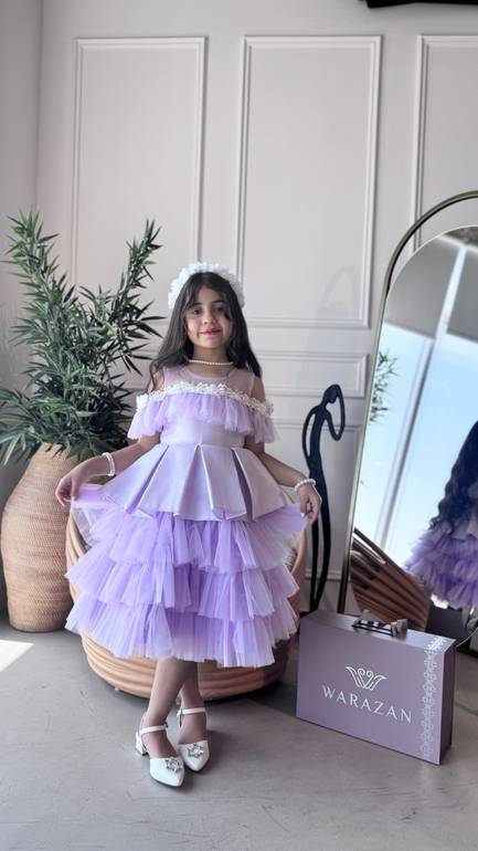 فستان سهره بناتي تفته مع تل منفوش