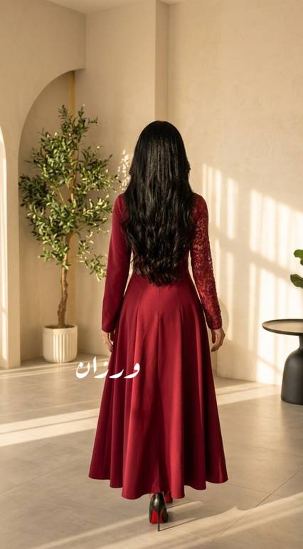 فستان سهرة بتدخيلة دانتيل من الكم 